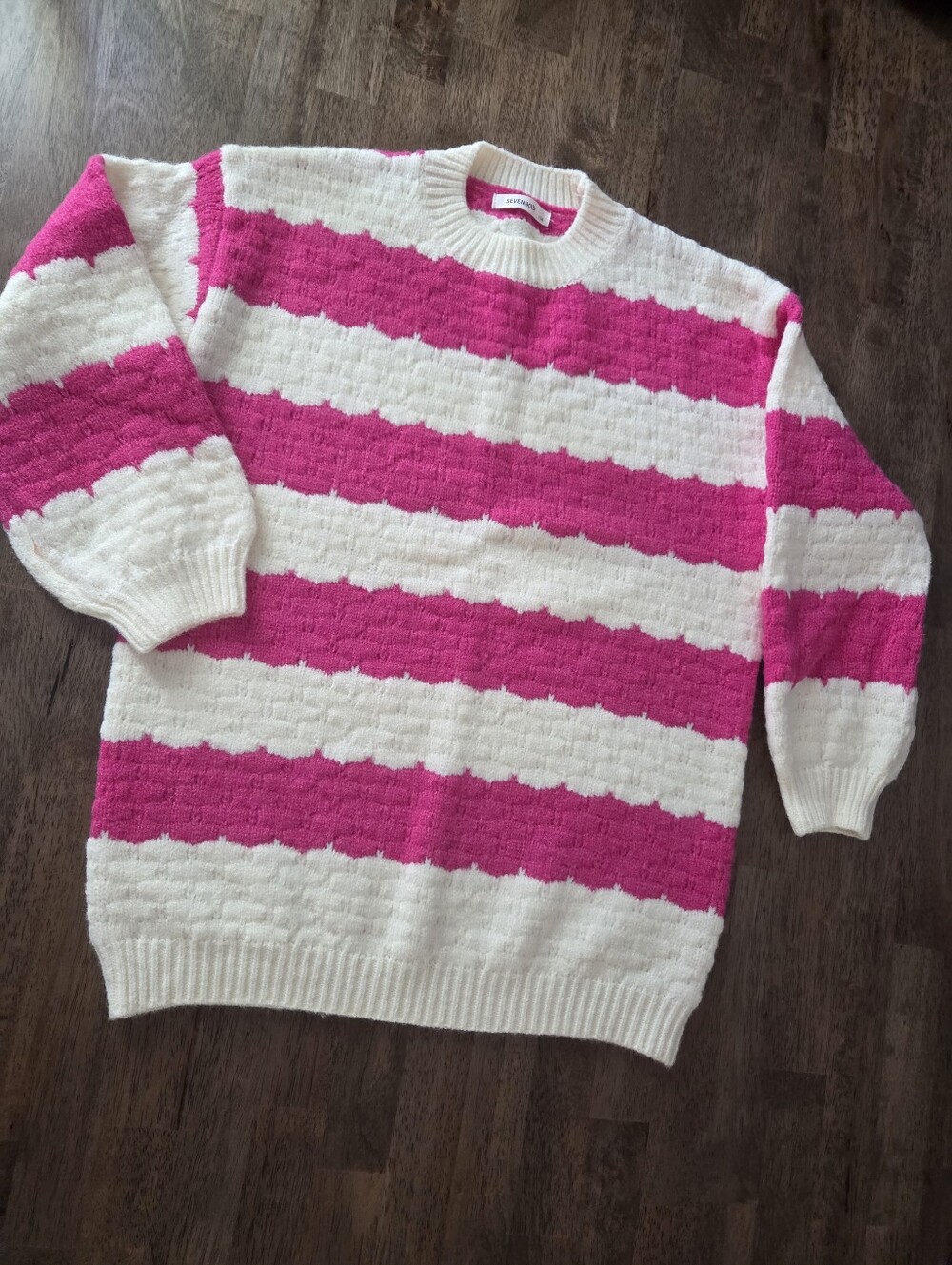 Super Soft Striped Textured Knit Crewneck Sweater